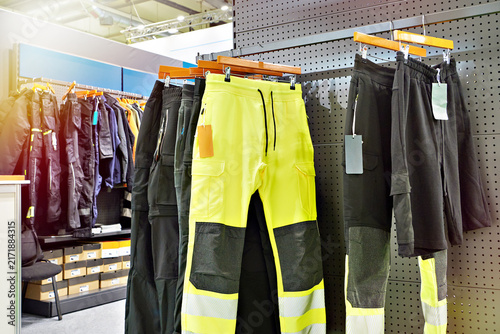 Work pants display in industrial clothing store
