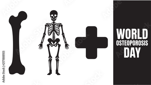 World Osteoporosis Day medical concept featuring a human skeleton and bone icon for health awareness and clinical education design
