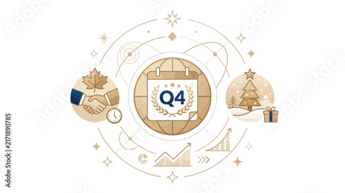 Fourth quarter Q4 business icon with handshake.