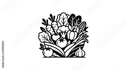 Fresh garden vegetables in a bunch vector icon.