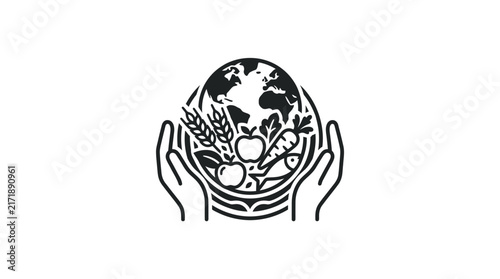Fresh produce and globe in hands.