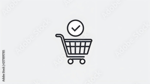 Shopping cart icon with check mark for successful online purchase and e-commerce checkout.