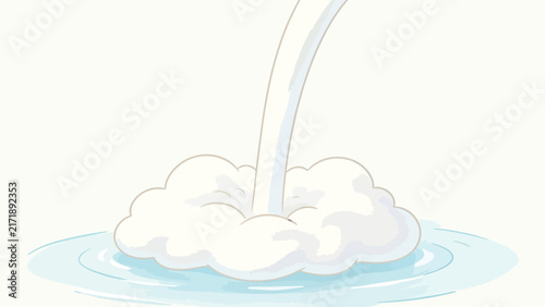 Illustration of milk being poured into a clear glass creating frothy foam and splashing ripples in white and