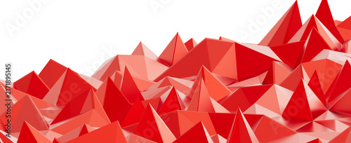 Quadro su tela Vibrant red 3D geometric abstract background with sharp triangular shapes and peaks on black