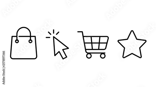 Online shopping icons set with bag cursor cart star.