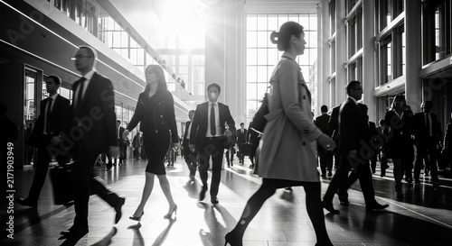 Black and White Image of Business People Walking.