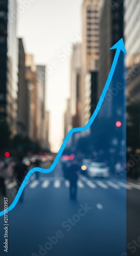 Blurred Cityscape with Upward Arrow Overlay - Growth and Progress.