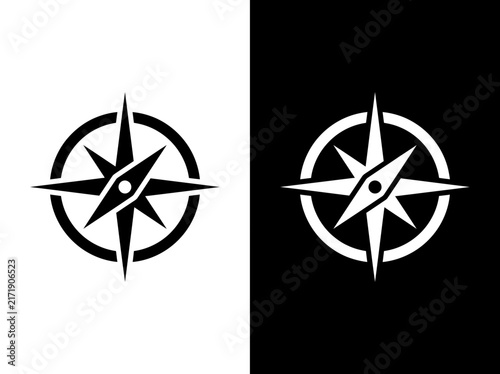 Фотография Navigational windrose compass rose direction outline and black fill icon set wit