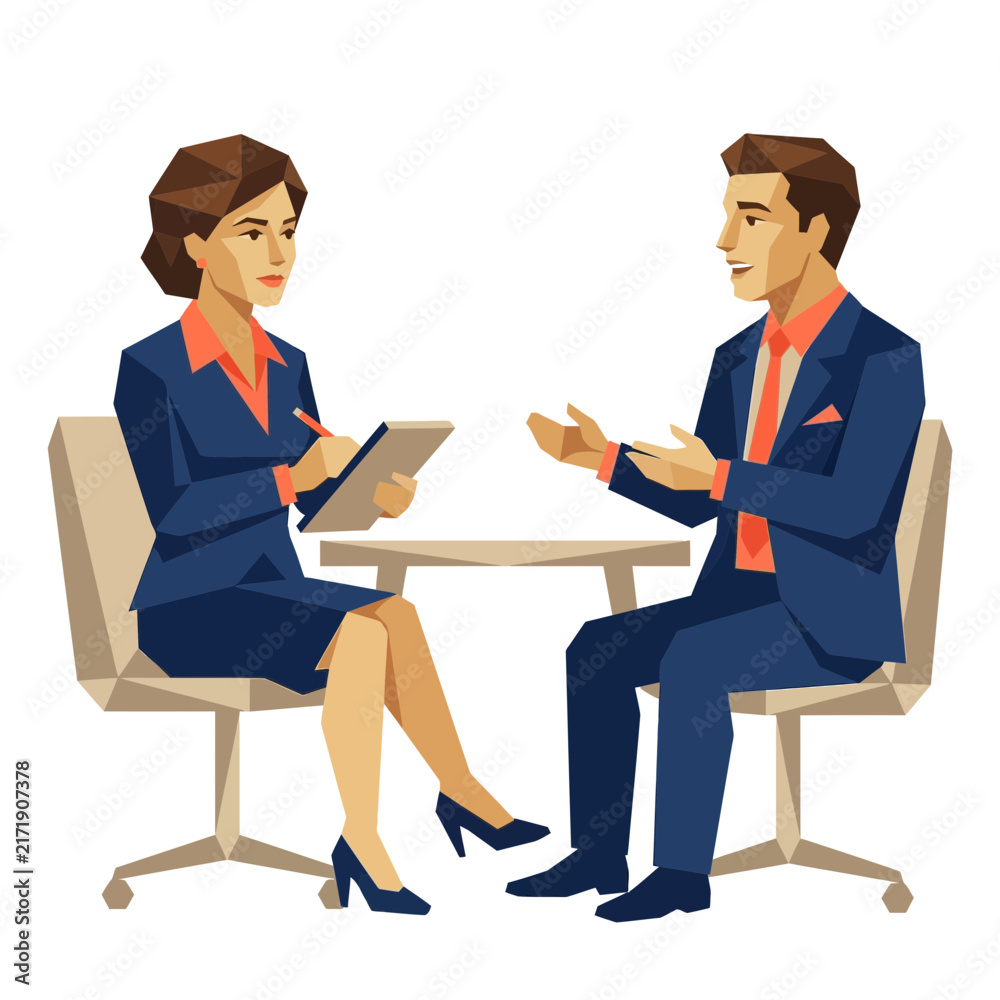 Obraz premium Business meeting illustration, job interview, conversation between man and woman