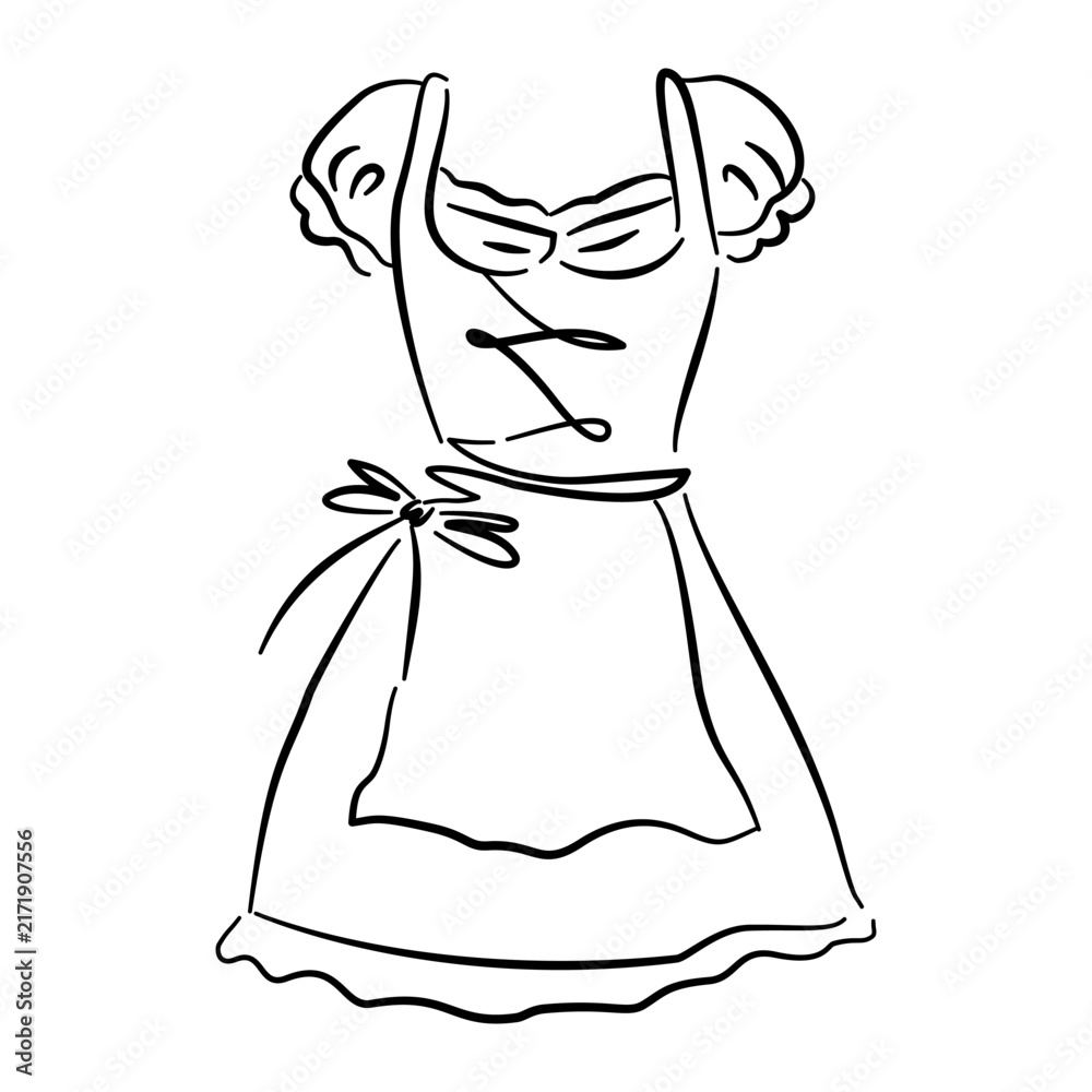 Fototapeta premium Oktoberfest dirndl dress costume handdrawn line art clothes
