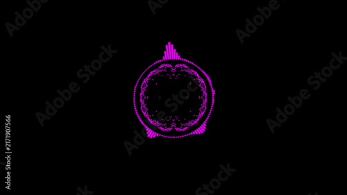 A graphic circular loop of rhythmic audio frequency sound waves in the background.