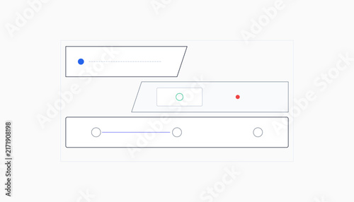 Minimalist user interface slider elements. Web design controls, input fields and toggle switches. Modern clean gray and blue UI icons for mobile app development.