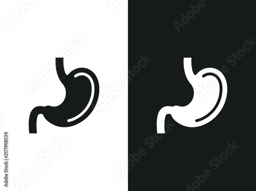 Obraz na plátne Human stomach organ anatomy outline and black fill icon set with digestive inter