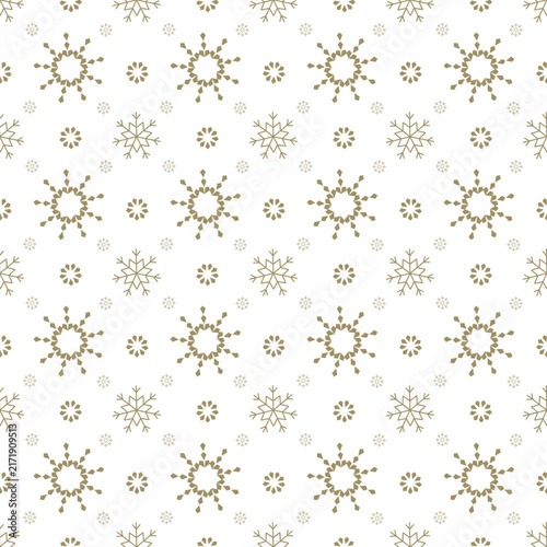 Seamless pattern with golden snowflakes on a white background