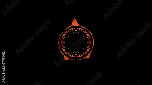 A graphic circular loop of rhythmic audio frequency sound waves in the background.
