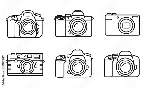 Bild auf Leinwand Digital camera outline icons pack displays professional photography equipment and dslr bodies