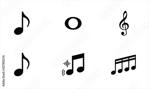 Musical notes symbols collection featuring black staff elements for sound composition.