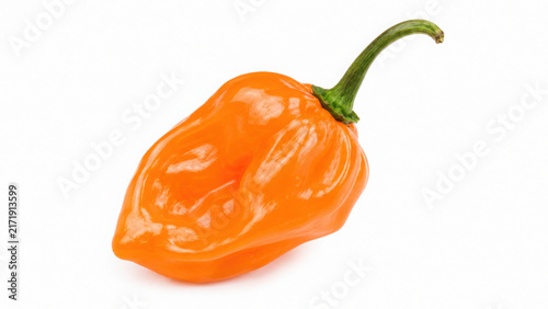 Canvas Print Single fresh spicy orange habanero chili pepper vegetable isolated on transparen
