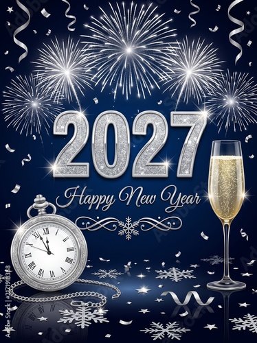 Glamorous Happy New Year 2027 poster vertical