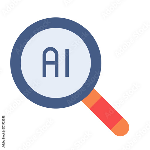 AI Search Flat Icon – Magnifying Glass with Artificial Intelligence Symbol