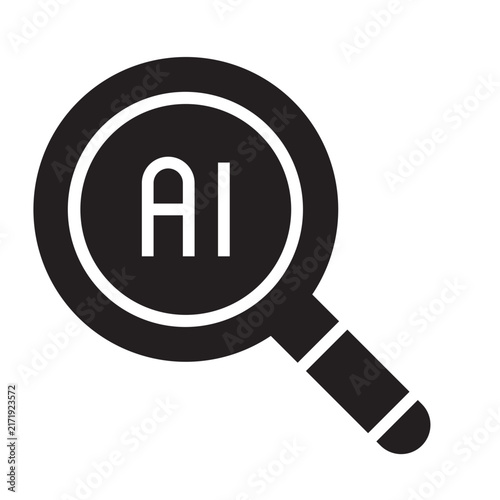 AI Search Glyph Icon – Magnifying Glass with Artificial Intelligence Symbol