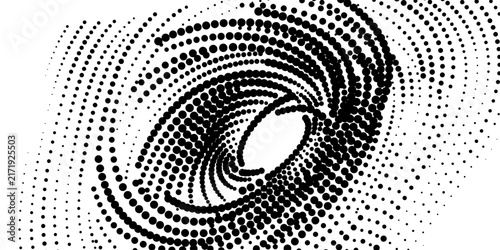 Rich black and white halftone dots background. Radial halftone burst with fine vector detail. Modern abstract surface for digital design, social media and packaging.
