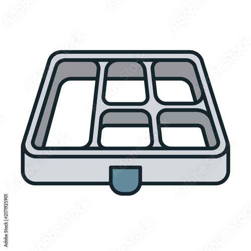 Grey plastic lunchbox container icon with compartments and a secure clasp lock for meal prep and food storage