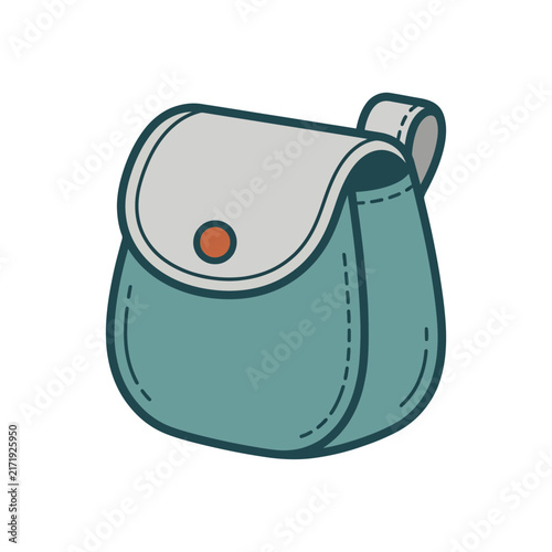 Minimalist vector illustration of a small teal and grey belt pouch bag icon isolated on white background