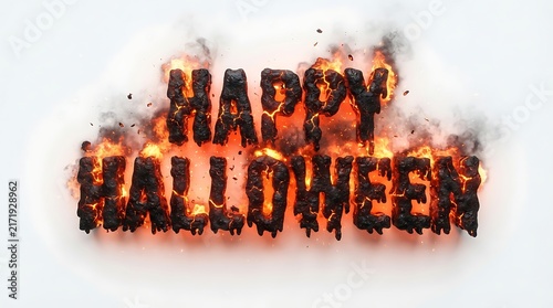 burning word explosion happy Halloween text