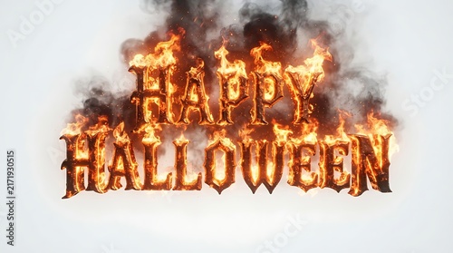 fire burning in the fire happy Halloween text