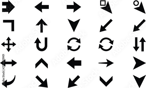 Set of black arrows and pointer icons in various directions and styles