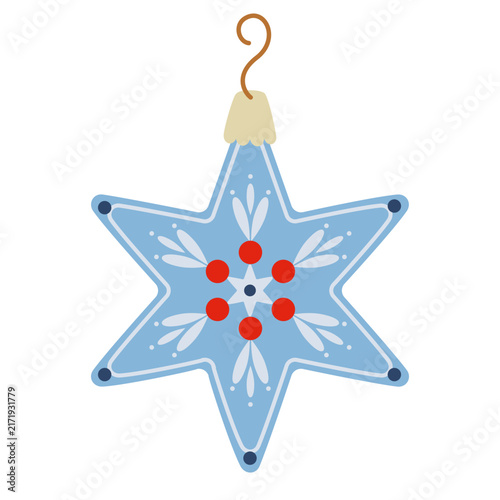 Vector illustration of a festive decorative element for a Christmas tree. Star. Flat style.