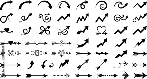 Set of hand drawn black arrows vector illustration isolated on white background