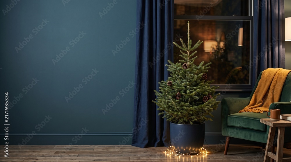 Fototapeta premium Evergreen window nook with warm low energy lighting
