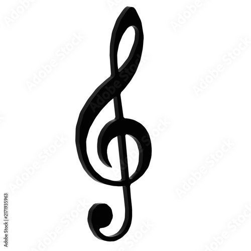 3d Render Glossy Treble Clef Music Symbol with transparent background