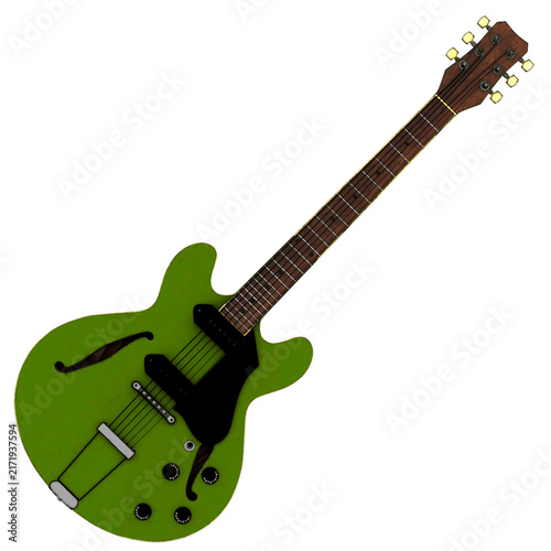 3d Render Green Semi Hollow Electric Guitar with transparent background