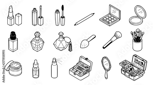 Professional Makeup Cosmetics Skincare Beauty Tools Black 3D Isometric Vector Set 18