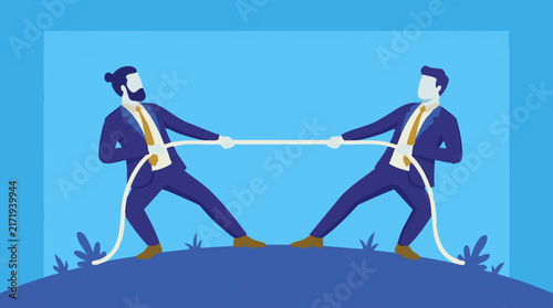 Cuadro en lienzo Businessmen in tug-of-war, illustrating competition, rivalry, and challenge
