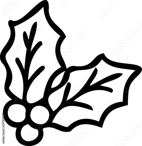 Cute holly leaf black line.
Hand drawn holly leaves and berries outline icon vector.
Transparent background.
