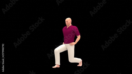 Medical 3D animation of forward lunge exercise featuring a 3D Realistic Human Figure, captured in Three-Quarter Isometric Perspective, Isolated Transparent Alpha Channel