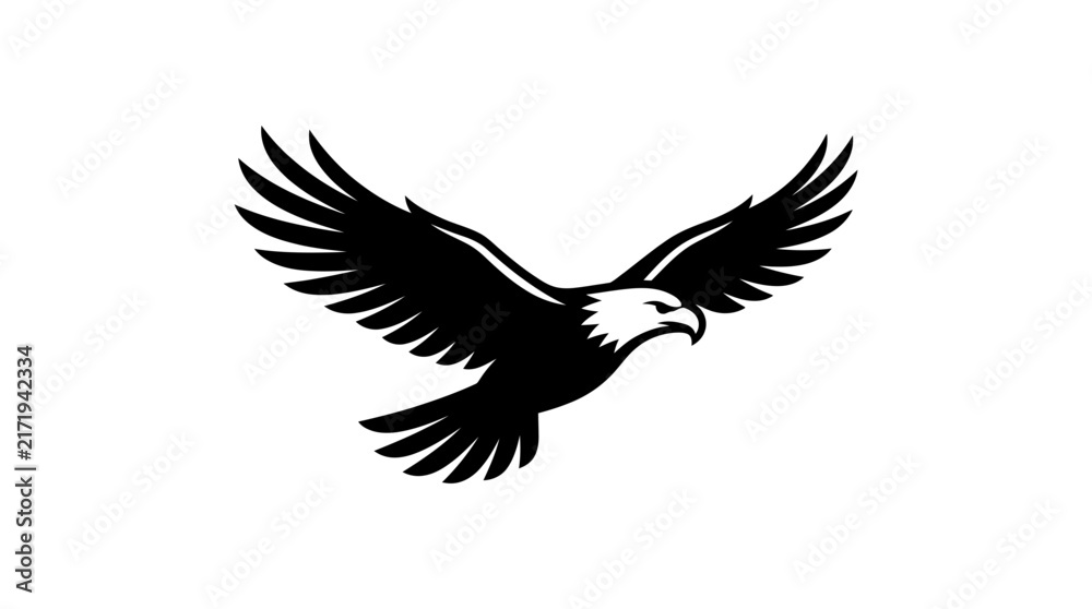 Obraz premium Majestic bald eagle in flight, a powerful symbol of freedom and strength, depicted in a striking black and white illustration.