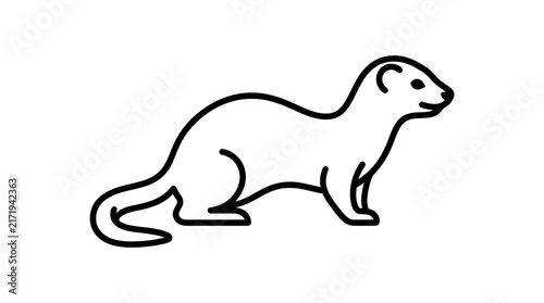 Simple black and white line art illustration of a weasel or ferret-like animal standing on a white background.