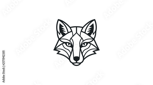 Geometric line art illustration of a fox head in black and white, featuring a symmetrical and stylized design.