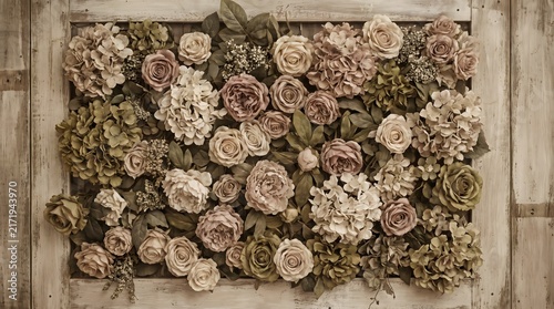 Artificial Flowers Wall for Background in vintage style