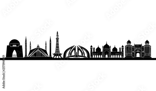 Pakistan Famous Landmarks Historical Buildings Skyline Silhouette Vector