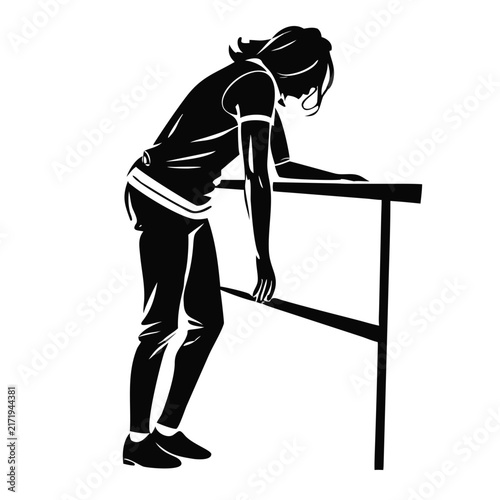 Person Leaning on Railing in Silhouette, Expressing Contemplation, Fatigue, or Sadness for Mental Health Awareness, Solitude Blogs, and Stress Relief Concepts
