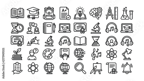 Education icons set with learning symbols and academic elements