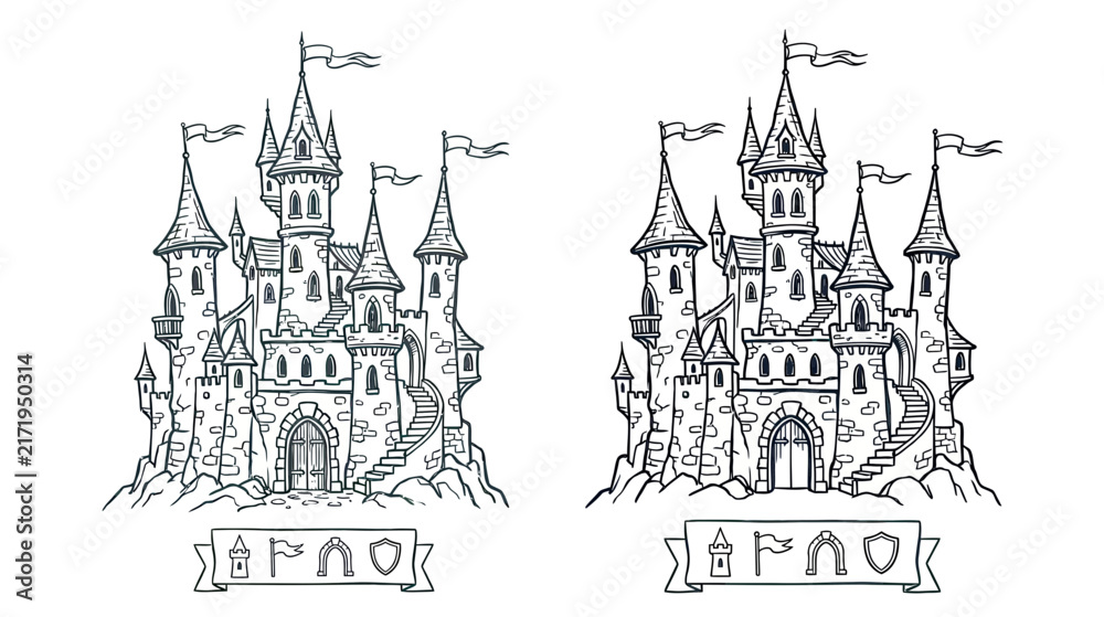 Fototapeta premium Fantasy Castle Illustration Isolated