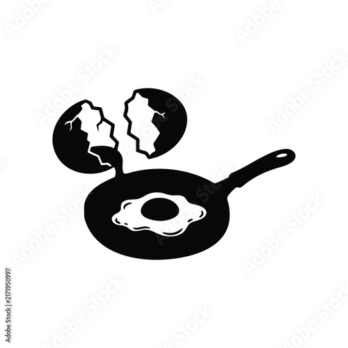 Broken eggshell and fried silhouette icon vector flat design.