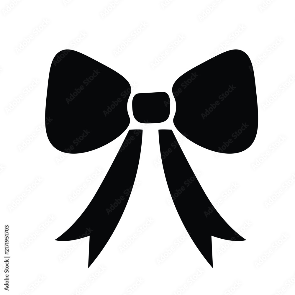Fototapeta premium Black Vector Ribbon Bow Silhouette Icon Isolated On Clean White Background Surface